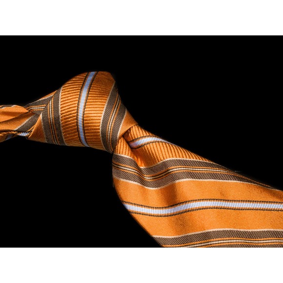 Hart Schaffner Marx Orange Brown Striped 100% Silk Men's Designer Tie - Picture 1 of 5